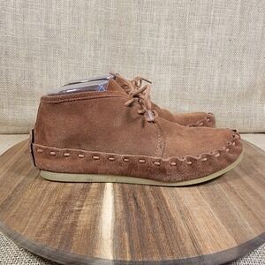 Juil Jorda Brown Suede Leather Ankle Moccasin Boots Womens Size 7 Lace Up Boho